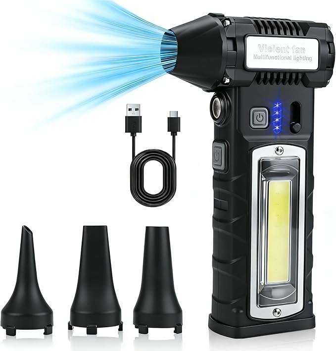 Compressed Air Duster, 130000RPM Electric Air Duster, 2-Gear Adjustable Mini Blower with LED Light, USB-C Electric Air Blower, Dust Blower for Keyboard, PC Vents, Car & Home Home,Outdoor Dusting