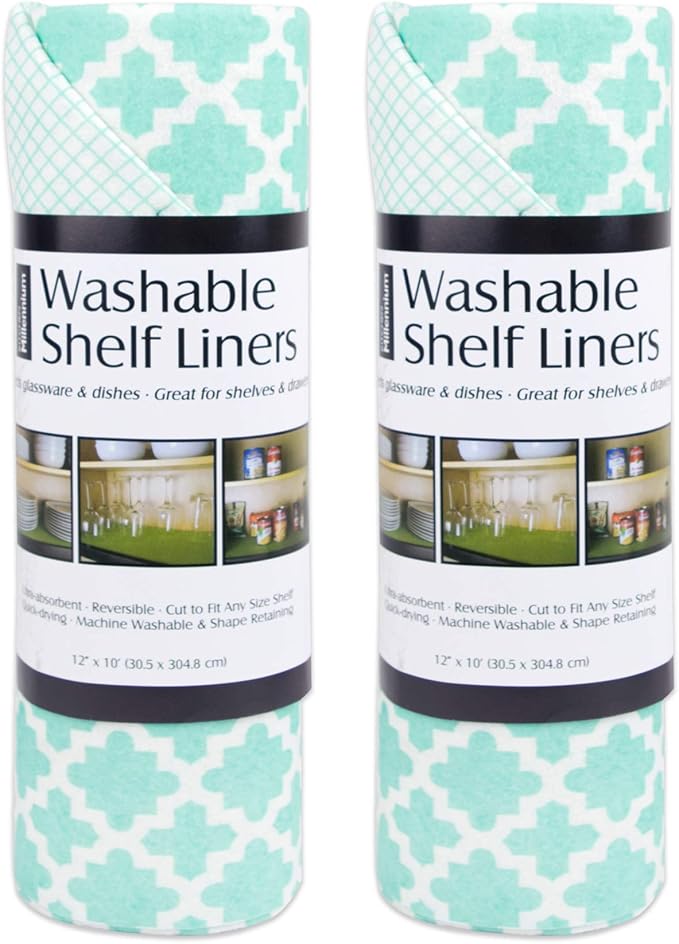 DII Fridge & Shelf Liner Collection Non-Adhesive, Cut to fit, Machine Washable, 12x20, Lattice Aqua Lattice, 2 Piece