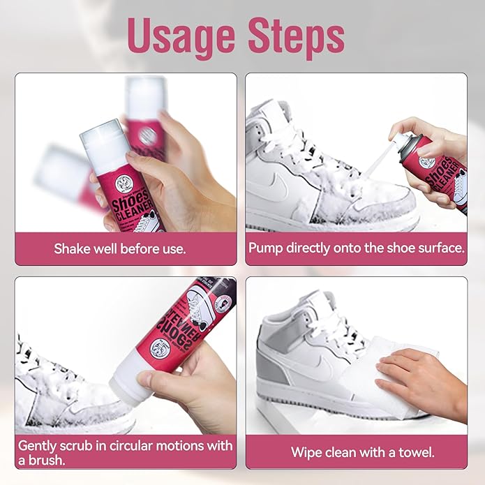 Shoes Cleaner Foam Spray with Built-in Brush – No-Water Sneaker Cleaning Kit for Students – Portable White Shoe Cleaner for School, Dorm & Travel, 7oz× 2pack, More Than Just for Cleaning Shoes