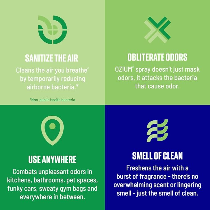 Ozium Air Sanitizer Spray - Room Odor Eliminator for Home, Car, and Office - Country Fresh Air Cleaner - 8 oz Can - 2 Pack