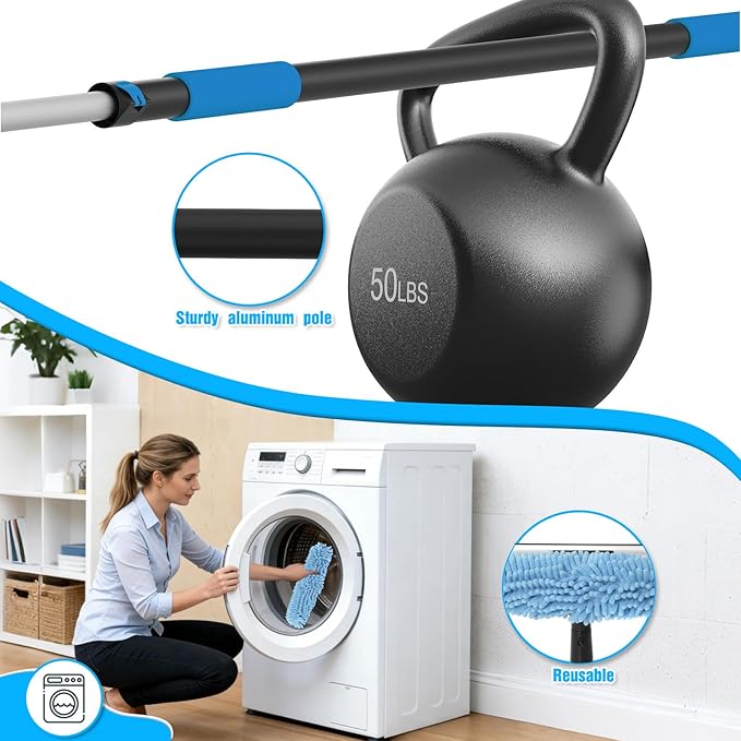 25FT Reach Window Squeegee Kit with Extension Pole, 2-in-1 Professional Washer for High Windows, 5-20FT Adjustable Reach, Rotatable Head for Indoor & Outdoor Use, Streak-Free Cleaning Tool for Home