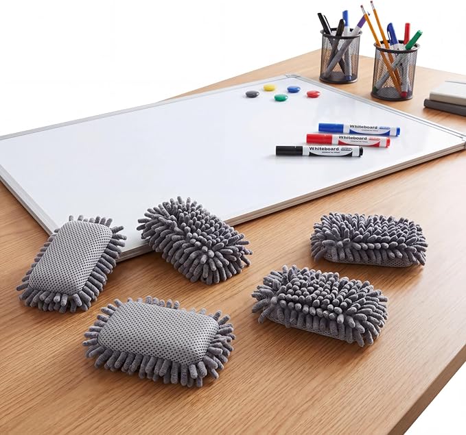 Sherr 30 Pcs Microfiber Shag Dry Erasers Bulk Magnetic Whiteboard Eraser Washable Colorful Chalk Board Eraser Markers Chalk for Adults Home Office Supplies(Gray)