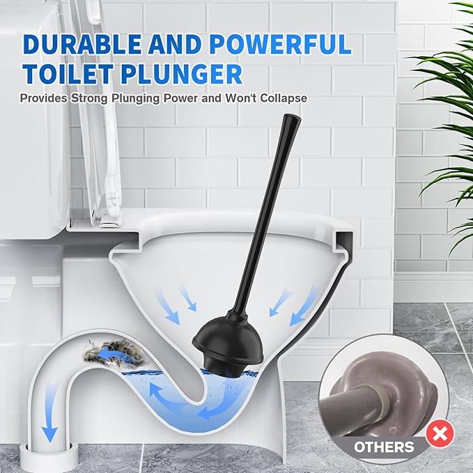 LOVLOY Toilet Plunger and Brush,2 Pack Bowl Brush and Heavy Duty Toilet Plunger Set with Ventilated Holder, 2-in-1 Toilet Brush and Plunger Combo for 5.3-inch Toilet Drain Bathroom Cleaning