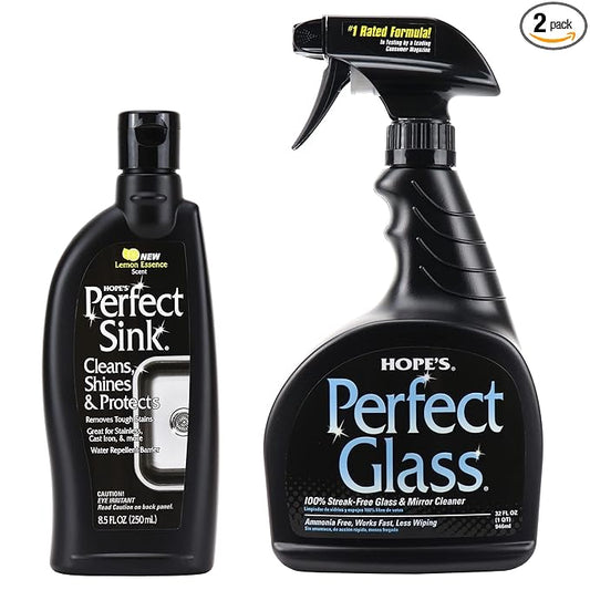 HOPE'S Perfect Sink Cleaner and Polish, 8.5 Fl Oz, and Perfect Glass Cleaner Spray, 32 Fl Oz, Bundle