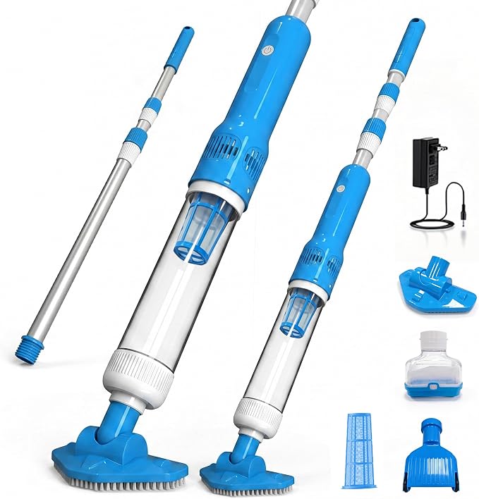 3-in-1 Cordless Pool Vacuum for Above Ground Pool, Handheld Spa Hot Tub Vacuum with 3 Brush Heads, 9.25 GPM Powerful Suction, 70 Mins Running Time, 6.04Ft Max Working Depth, Ideal for Leaves, Debris