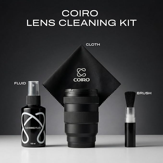 C Coiro Camera Lens Cleaning Kit 3in 1– Lens Cleaner Spray 100ml, Soft Brush & Microfiber Cloth – DSLR, Mirrorless Camera Cleaner Compatible for Canon, Nikon, Sony