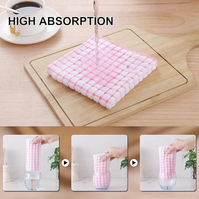 Kitinjoy Cotton 8 Pack Terry Kitchen Towels, 16 x 25 Inches Super Soft and Absorbent Dish Towels, Quick Drying Hand Towels for Kitchen Drying, Pink