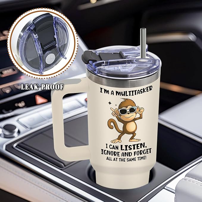 DUUV Multitasker Tumbler 40 Oz, Funny Monkey Design, Stainless Steel Insulated Mug with Humorous Multitasking Quote, Christmas Thanksgiving Gift for Busy Individuals, Co-Workers, and Friends, 1PCS
