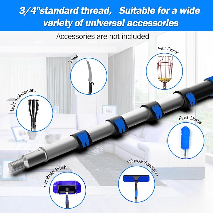 26FT Reach Telescopic Extension Pole, 5-20FT Paint Roller Extension Pole with Flip-Lock Design, Aluminum Alloy Threaded Head for Painting Cleaning Dusting & Window Washing Tools
