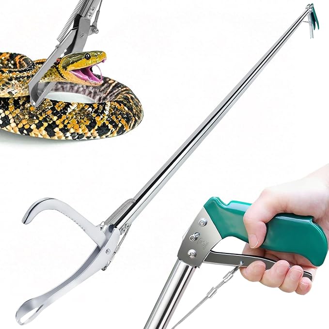 IC ICLOVER 60" Professional Snake Tongs, Extra Long Repitle Grabber Heavy Duty Rattle Snake Catcher Wide Jaw Handling Tool with Auto Lock, Non-Slip Grip Handle for Snake Moving Catching Transport