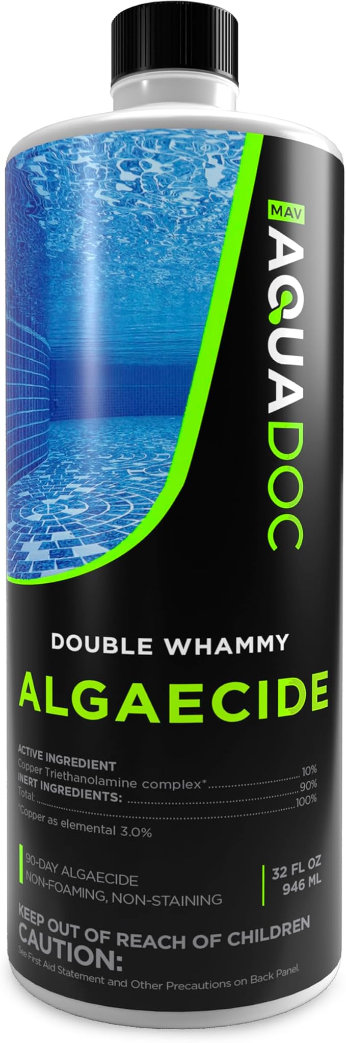 AquaDoc Copper Pool Algaecide for Swimming Pools - 32 oz - 90 Day Algaecide for Inground & Above Ground Pools - Non-Foaming, Non-Staining Formula, Reduces Chlorine Demand