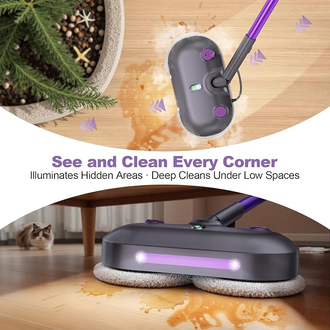 Scrubbing Steam Mop with Rotating Pads,All-in-One Spin Steam Cleaner for Floor Cleaning,Large Tank,23FT Cord, LED Headlights,Reusable Pads & Self-Standing,Safe for Hard Floor/Laminate/Marble
