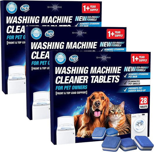 Washing Machine Cleaner Pro Tablets for Pet Owners - 84 Pack, Front & Top Load Washer Deep Cleaning, Septic Tank Safe, HE Support, Remove Stubborn Pet Hair, Eliminates Smells, Prevents Dander Build-up