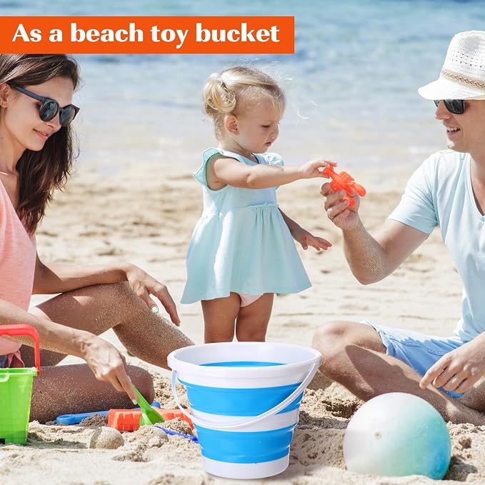 Pickmesh 4 Pcs Collapsible Bucket 2.6 Gallon (10l) Foldable Collapsible Sand Bucket with Handle Small Cleaning Pail for Household Outdoor Car Washing Camping Beach Sand (Blue, Pink, Orange, Gray)