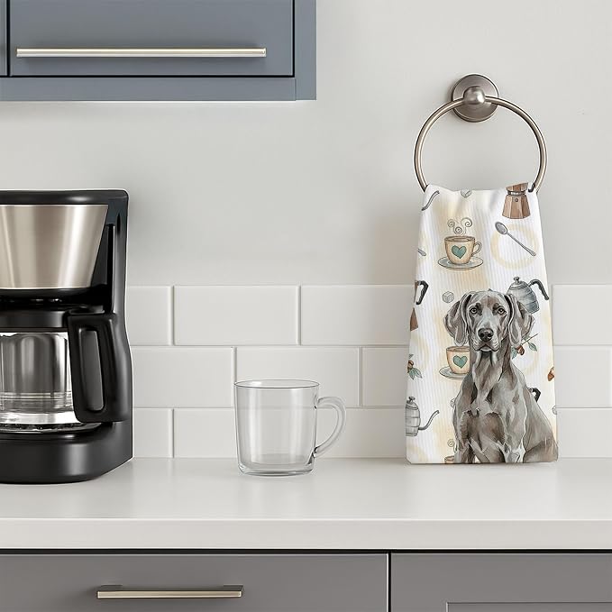 Caroline's Treasures Weimaraner Coffee Bar Kitchen Towel Velour Plush Front and Cotton Loop Back Machine Washable