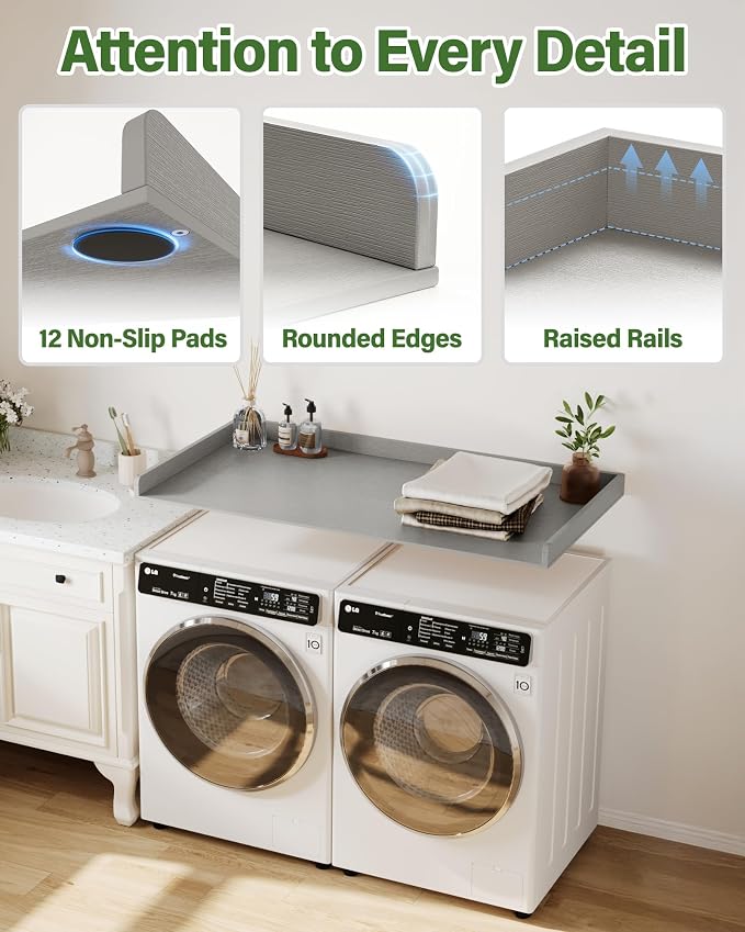 Premium HDPE Washer and Dryer Countertop 54"x27.5" – Waterproof washer dryer topper for Laundry Room Organization, Washer Dryer Countertop for Folding Clothes, Sorting & Extra Storage，Warm Grey