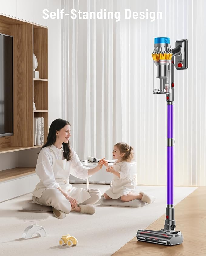 Cordless Vacuum Cleaner, 650W 55KPA 75Min Powerful Vacuum Cleaners for Home, Self-Standing Stick Vacuum Cordless Rechargeable/ Anti-Tangle/OLED Screen/1.8L Cup for Home Pet Hair/Carpet/Hardwood Floor