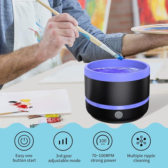 YAGHVEO® Electric Paint Brush Cleaner Rinse Cup, Paint Brush Cleaner, Brush Rinser for Painting, Artist Paintbrush Cleaning Machine Washer Rinser for Acrylic, Watercolor, Oil, Gouache Painting