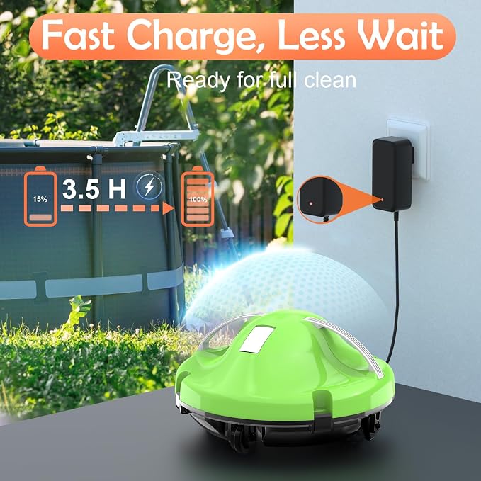 GMAPLAE Cordless Pool Vacuum for Above Ground Pool, Robotic Pool Cleaner with Dual Motors Strong Suction, 130 Mins Runtime, Auto-Parking, Pool Cleaner Robot for Inground Flat Pools Up to 1100 Sq.Ft