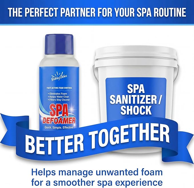 Hot Tub Defoamer, Spa Defoamer Hot Tub Formula, Spa Defoamer for Hot Tub Owners, Hot Tub Anti Foam to Help Keep Foam Down, Fast-Acting Hot Tub Foam Eliminator, 1 Quart (32 fl oz), BubbyShine