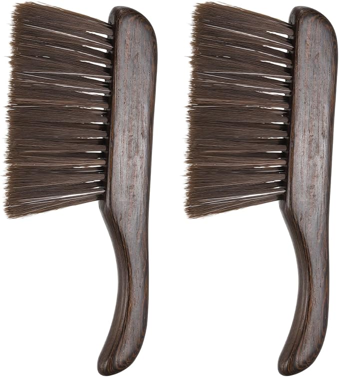 HARFINGTON 2 PCS Hand Broom Brush 11" Soft Bristles Dusting Brush Cleaning Duster with Curved Handle and Three Rows of Bristles for Car Bed Counter Sofa Furniture Clothes, Brown