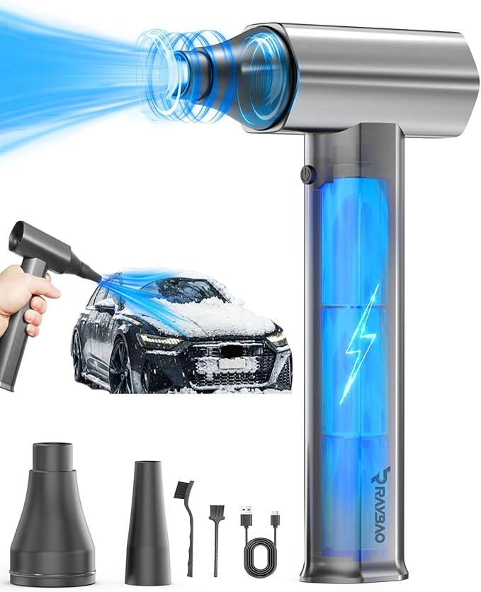 Compressed Air Duster 130000RPM High-Speed Electric Air Duster, 4-Gear Jet Dry Blower, Cordless Air Blower for Light Snow, Computer Keyboard, Car & Outdoor Cleaning