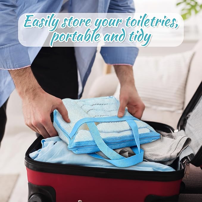 6 Pcs Mesh Shower Caddy Bags Portable Mesh Beach Bags Bulk with Zipper & 2 Pockets Hanging Toiletry and Bath Organizer for Gym Swimming Travel Camping College Dorms Beach (Macaron Color)