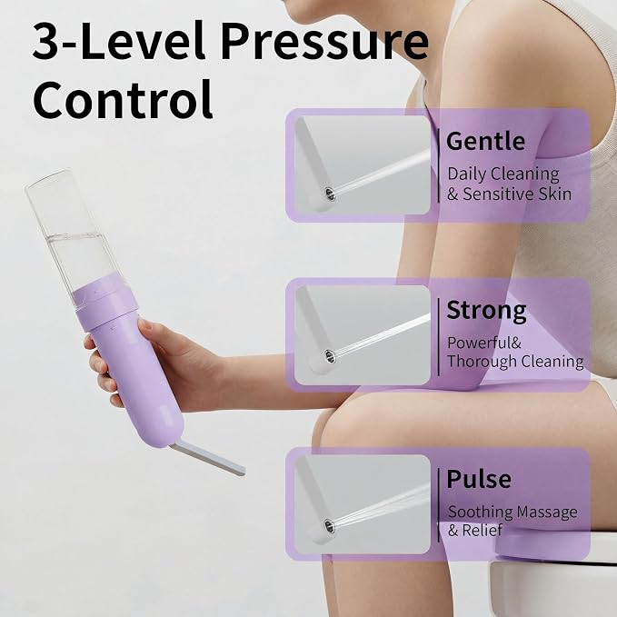 Portable Bidet for Travel, Personal Hygiene Sprayer Bottle for Women Men, Mobile Bidet Portable for Toilet,Electric Handheld High-Pressure Foldable USB-C Battery-Powered (Purple)