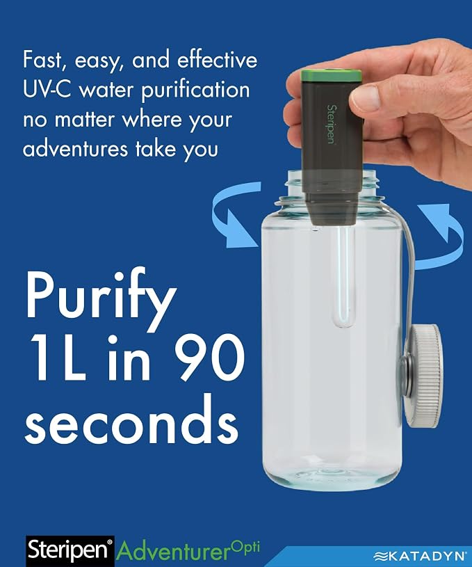 SteriPen Adventurer Opti UV Personal Water Purifier for Camping, Backpacking, Emergency Preparedness and Travel Black/Green Small