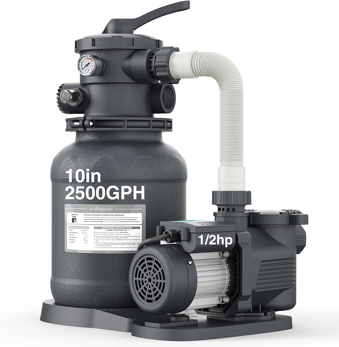 10in Sand Filter Pump for Above Ground Pool, 1/2 HP 2500 GPH Pool Pumps Above Ground for Pools up to 11,000 Gallons, Pool Sand Filter with 6-Way Valve, Efficient Filtration