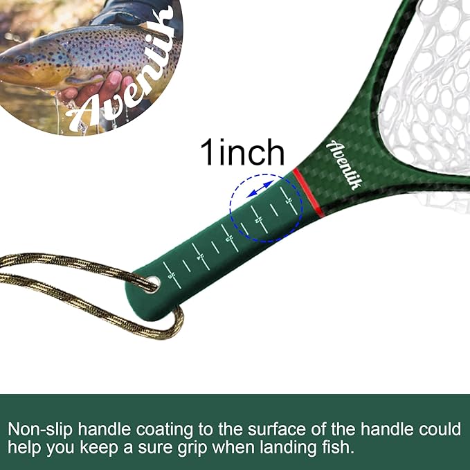 Aventik Fly Floating Fishing Net Carbon Fiber Landing Trout Net Light Weight Clear Rubber Ghost Net Catch & Release