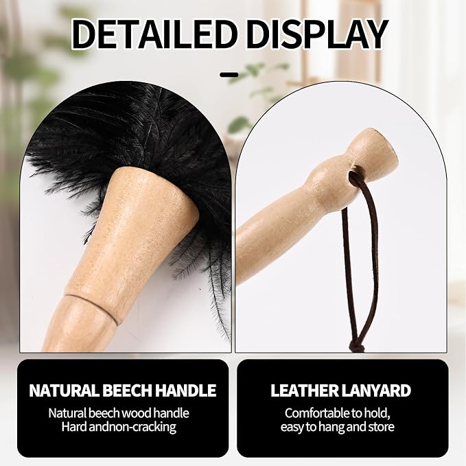 Ostrich Feather Duster 12 Inch Handheld Duster Supplies, Wooden Handle Feather Duster for Cleaning Keyboard Home Car Office (Black 2Pcs)