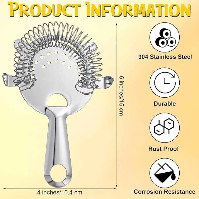 Funnymoom 16 Pack Cocktail Strainer 4 Prong Stainless Steel Bar Bartender Strainer 6 Inches Silver Bar Drink Tool for Bartenders and Mixologists