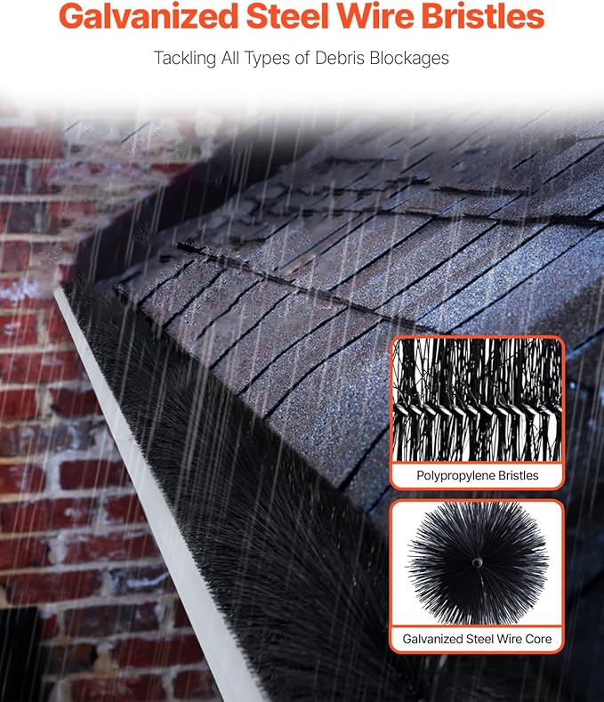 VEVOR Gutter Brush, 20 Pcs 5.25 in Dia. Gutter Cleaning Tools, 60 ft Extended Cleaner Brush for 5 in Raingutter, No Ladder Needed, for Easily Removing Leaves and Debris from Roof