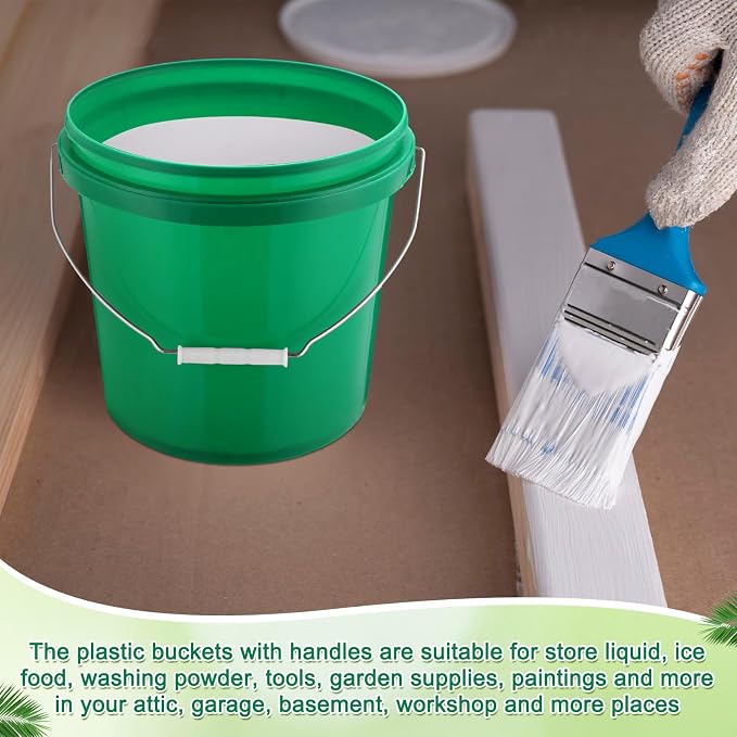 Tioncy 24 Pcs 2 Gallon Plastic Bucket with Lid Heavy Duty 2 Gallon Bucket Pail with Lid Handle for Storage Container Home Household Cleaning (Green)