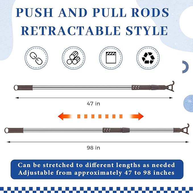 Reallnaive 1 Pack Telescoping Skylight Pole with Hook 47 to 98 Inch Wand for Blinds Tension Rod Blinds Shades Stainless Steel Adjustable Curtain Pull Wand for Skylight Cordless Window (Brown)