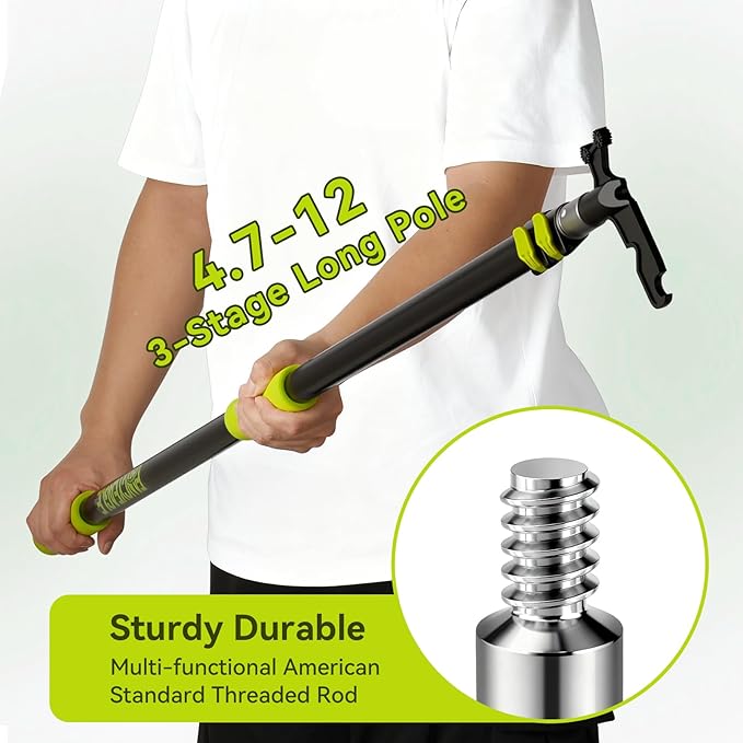 4.7-12 Ft Telescoping Paint Roller Extension Pole, Lightweight Sturdy Aluminum Flip-Lock, 3/4" ACME Threaded End, Heavy Duty Extendable Pole for Painting, Window Cleaning, Dusting & Ceiling Fans