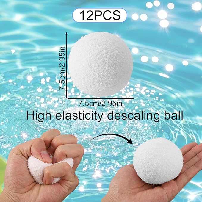 BOXOB 12pcs Sponge Scum Eliminating Ball, 2.95 Inch Spa Scumball Reusable Hot Tub Scum Absorber White Pool Absorbing Ball Scumbug Plunge Cleaning Tool for Bathtub Swimming Pool, Strong Adsorption