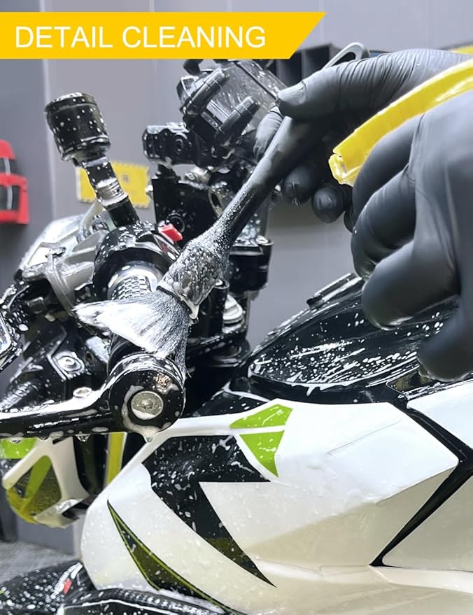 Motorcycle Cleaning Kit 10 Piece - Wash Set with Cleaner Degreaser Chain Lube Brushes Mitt Towel for Dirt Bike Sport Bike Cruiser Detailing