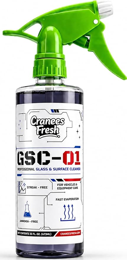 Glass & Surface Cleaner Spray, Streak-Free, Ammonia-Free, Tint Safe, Made in USA Car, Home, Shower Glass, Mirror & Multi-Surface Cleaner with Leak-Resistant Sprayer (16oz)