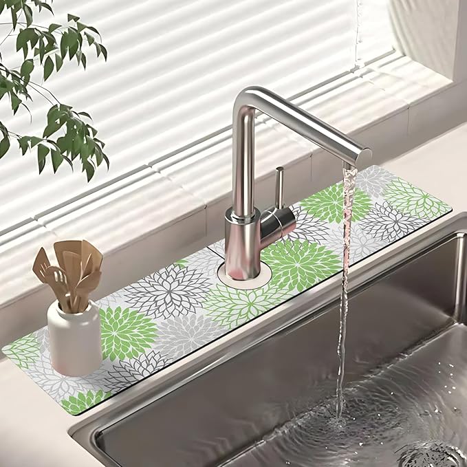 Dish Drying Mat for Kitchen Counter Matt, 2PCS 19"x12" Dish Drainer Mat & 24"x5.5" Sink Splash Guard, Super Absorbent Non-slip Rubber Backed