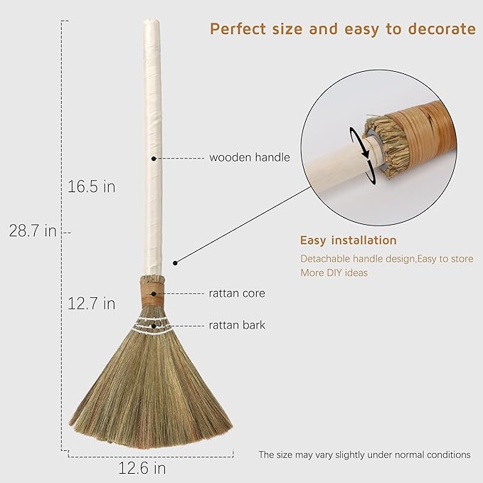 Wedding Broom for Jumping Ceremony, African American Decorative Broomstick DIY with White Floral Pearl Dimond