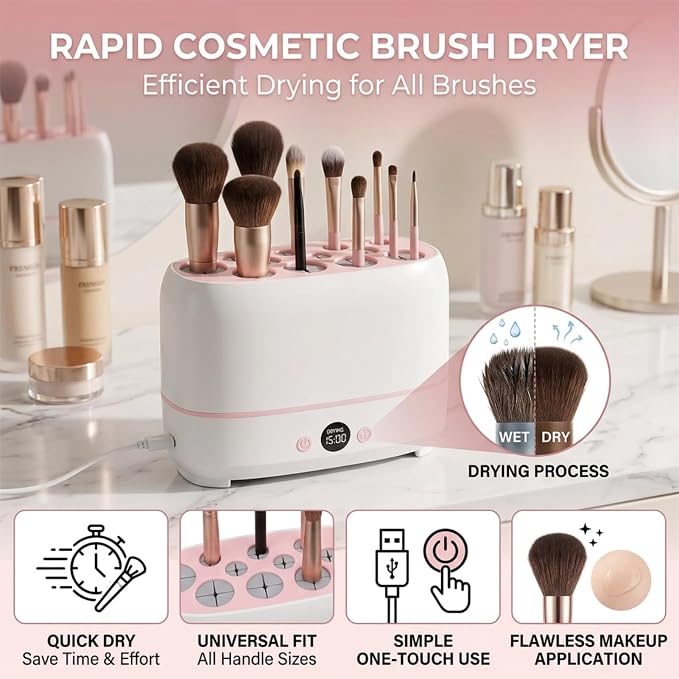 Electric Makeup Brush Dryer Machine 12 Holes Automatic Brush Cleaner and Drying Tool for Professional Salon and Home Use Quickly Drying Cosmetic Brush Cleaner Dryer