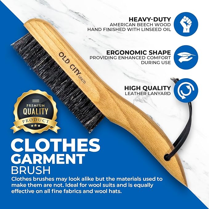 Clothes Brush Garment Brush-USA-Lint Brushes for Clothes, Lint Remover for Clothes 100% Boar Bristle Men's Wool Suit Brush, Suede, Furniture and Upholstery, Hat Brush