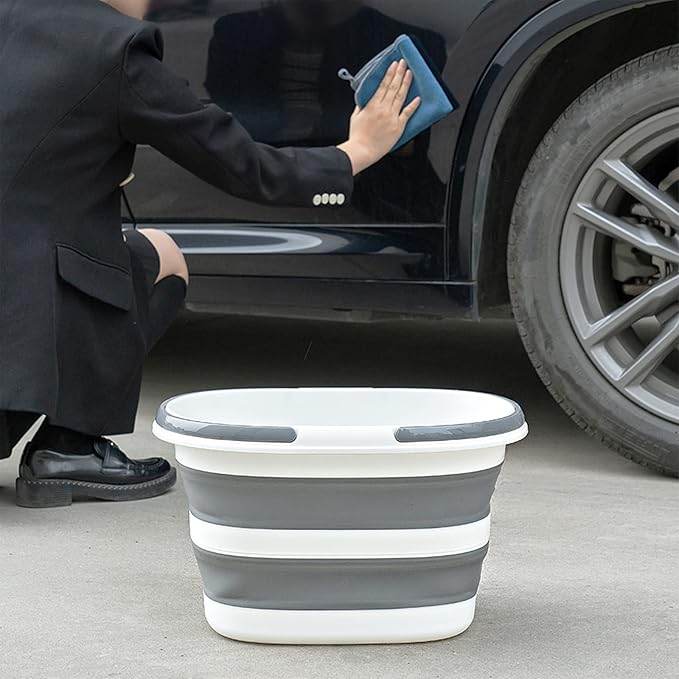 Goderewild Large Collapsible Bucket 4.2 Gallon (16L) for House Cleaning, Camping, and More - Space Saving, Multiuse Water Bucket for Cleaning Mop - Lightweight and Portable (Grey-1)