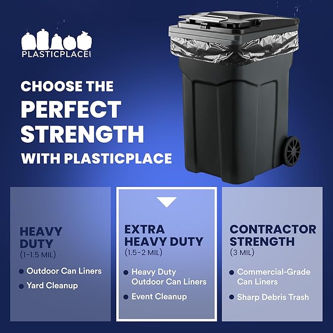 Plasticplace 95-96 Gallon Trash Bags │ 2.0 Mil │ Black Heavy Duty Garbage Can Liners │ 61” x 68” (50 Count)