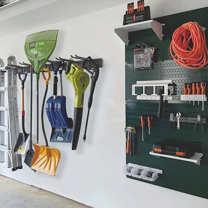 Aking Ace Wall Mount Tool Storage Rack, Heavy Duty Garage Storage Tool Organizer, Garden Tool Wall Hooks and Hangers, Hold Up to 350lbs (Black 6pcs)