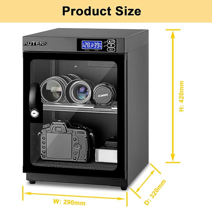 30L Dehumidifying Dry Cabinet Box, Digital Control Noiseless and Energy Saving, for DSLR SLR Camera Lens and Electronic Equipment Storage,Temperature Humidity LED Dual Screen