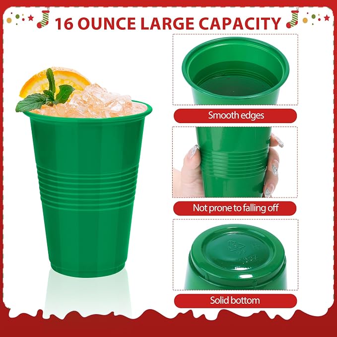 Kochorie 50 Pack Disposable Plastic Cups 16 Oz Solid Color Drinking Cups Party Supplies Strong and Sturdy Drinkware Cup For Birthday, Wedding, Christmas, Halloween & Daily Use, Green