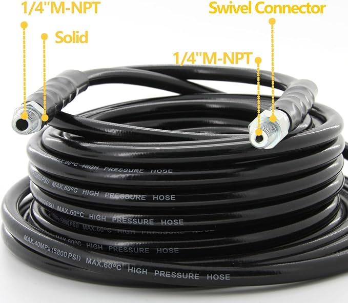 Sewer Jetter Kit for Pressure Washer-100 ft Jetter Hose, Drain Cleaning Hose,1/4 Inch NPT, Corner, Rotating and Button Nose Sewer Jetting Nozzle, 5800 PSI